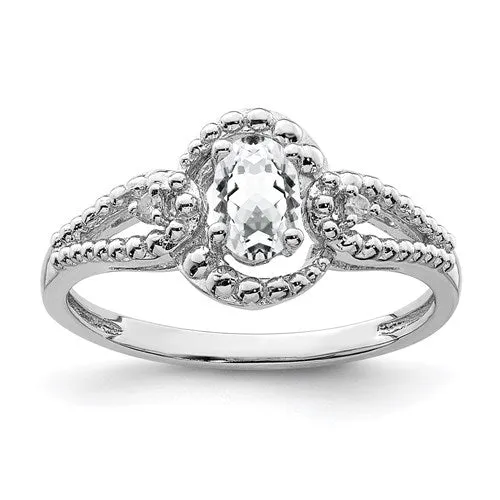 Genuine Diamond and Genuine White Topaz Ring - April Birthstone Ring