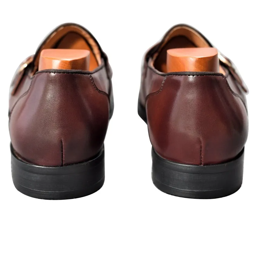 Genuine Leather Mens Casual Shoes Brown Blue Color Office Business Oxford  Double Buckle Strap Italy Style Shoe