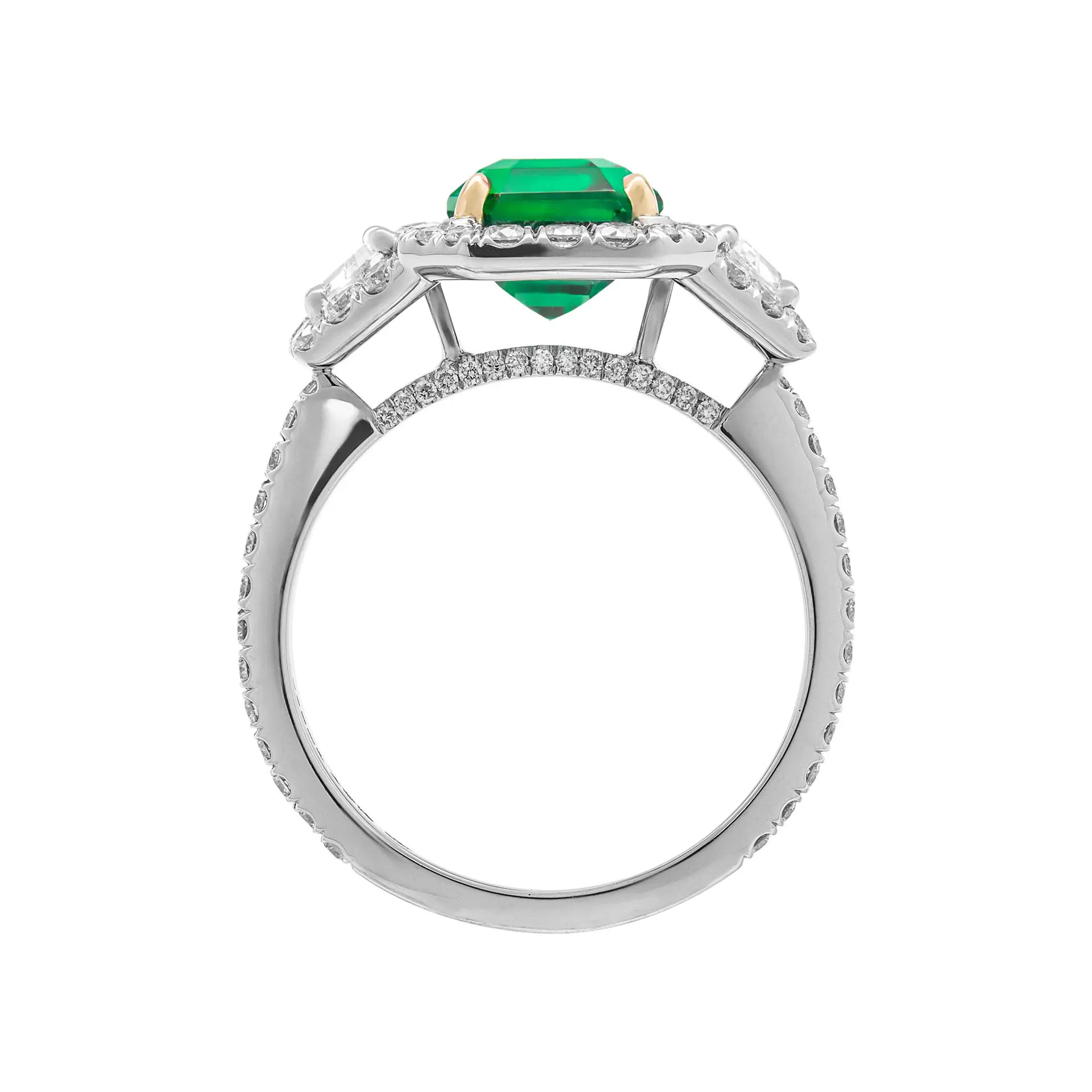 GIA Certified Green Emerald 3 Stone Ring