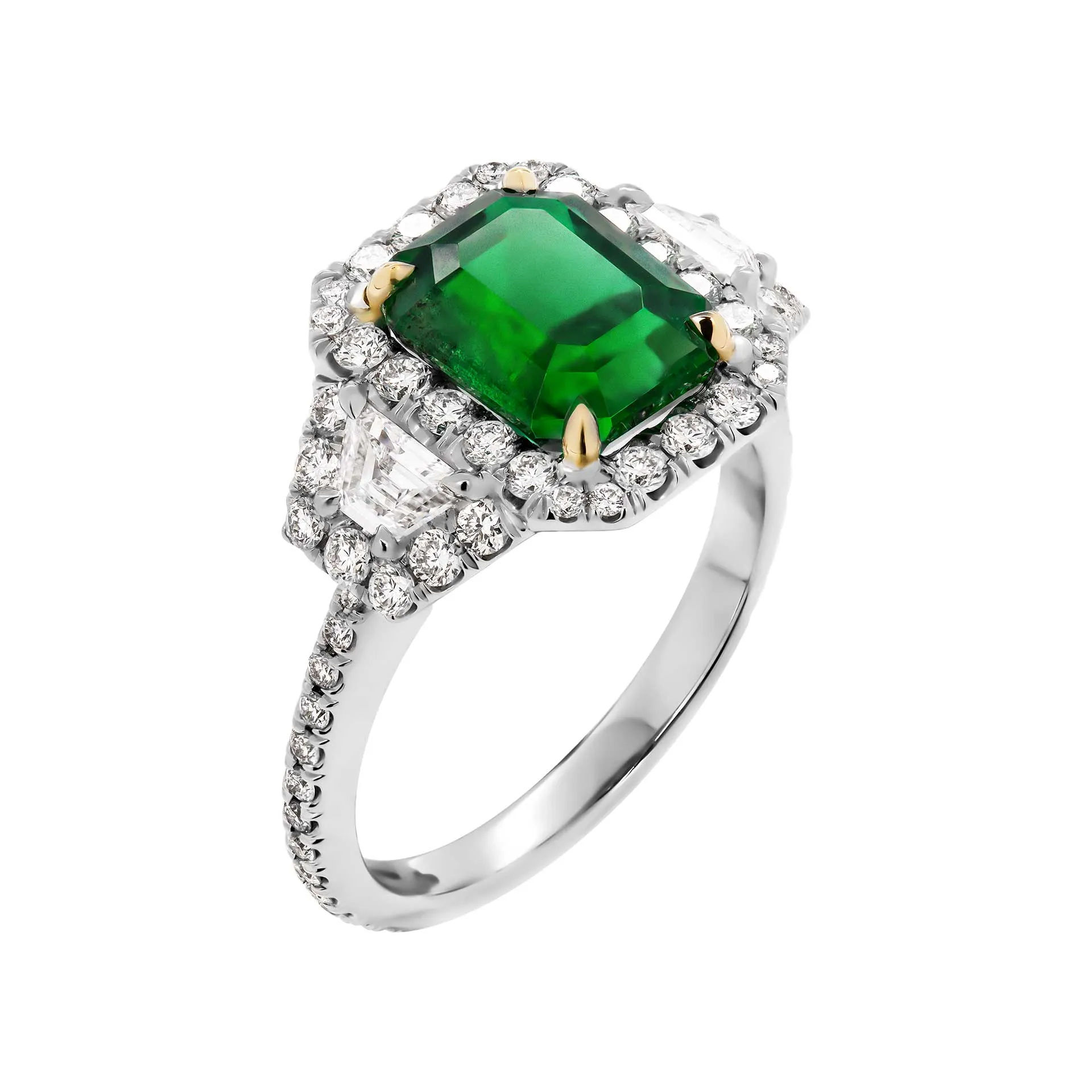 GIA Certified Green Emerald 3 Stone Ring