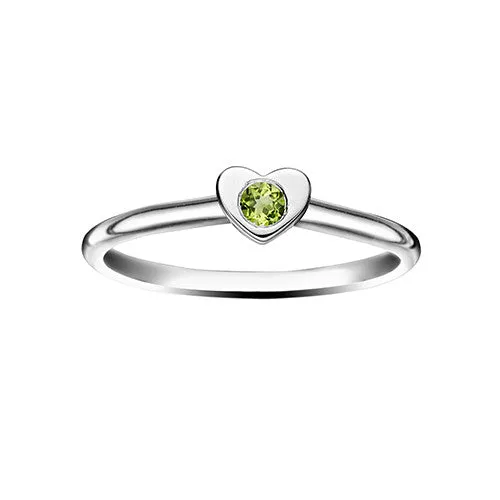 Girl's Heart Stacking Birthstone Rings - Sterling Silver