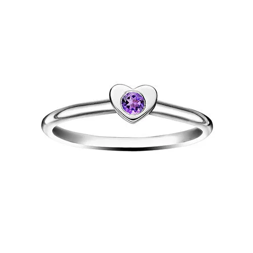Girl's Heart Stacking Birthstone Rings - Sterling Silver