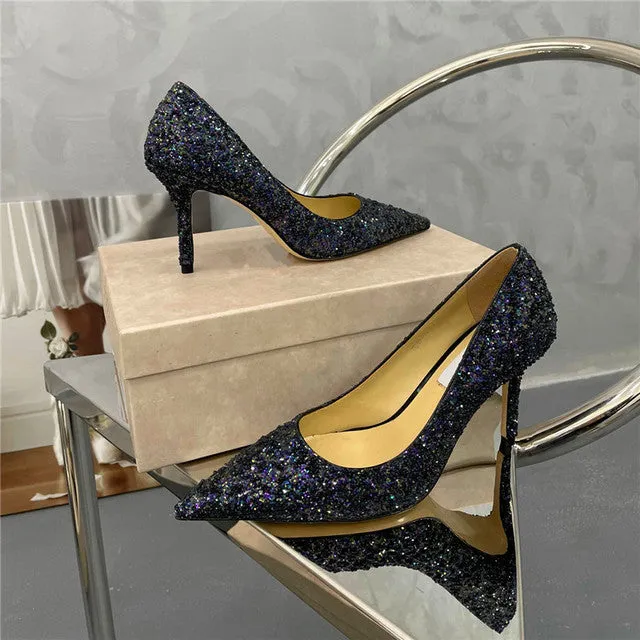 Glitter Inlaid Pearl Design Ladies Party High Heels