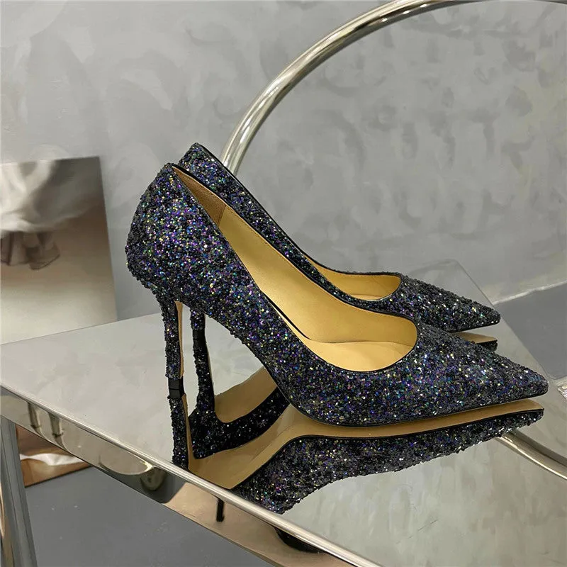 Glitter Inlaid Pearl Design Ladies Party High Heels