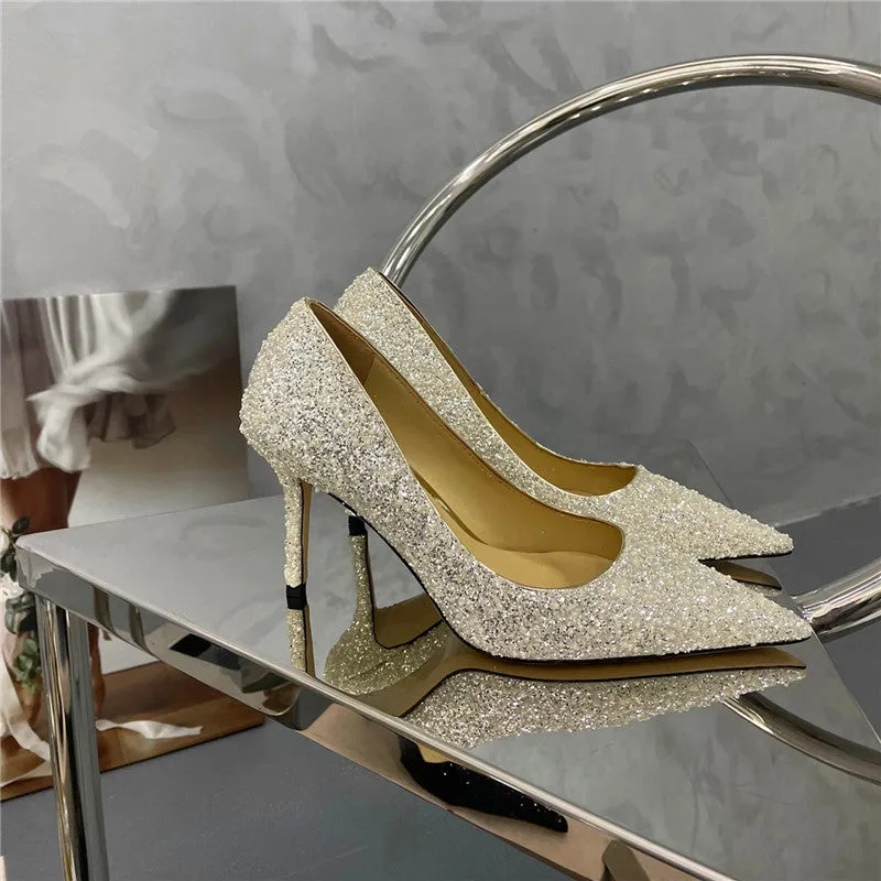 Glitter Inlaid Pearl Design Ladies Party High Heels
