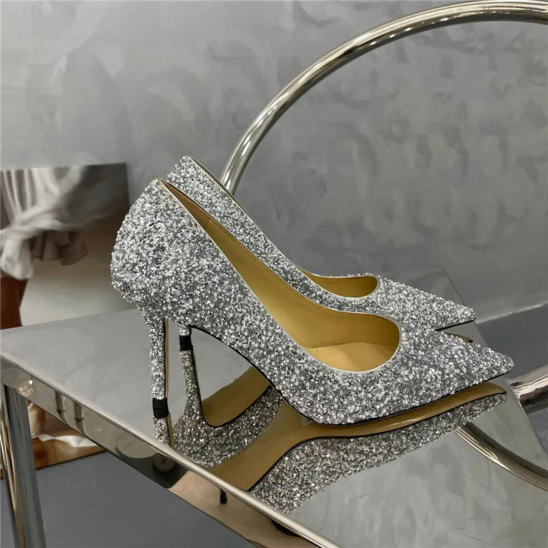 Glitter Inlaid Pearl Design Ladies Party High Heels