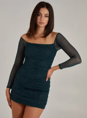 Glitter Mesh Off the Shoulder Mini Dress