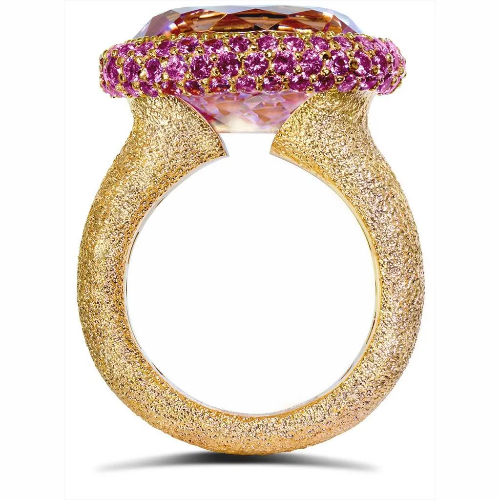 Gold Cocktail Ring with Kunzite & Pink Sapphires
