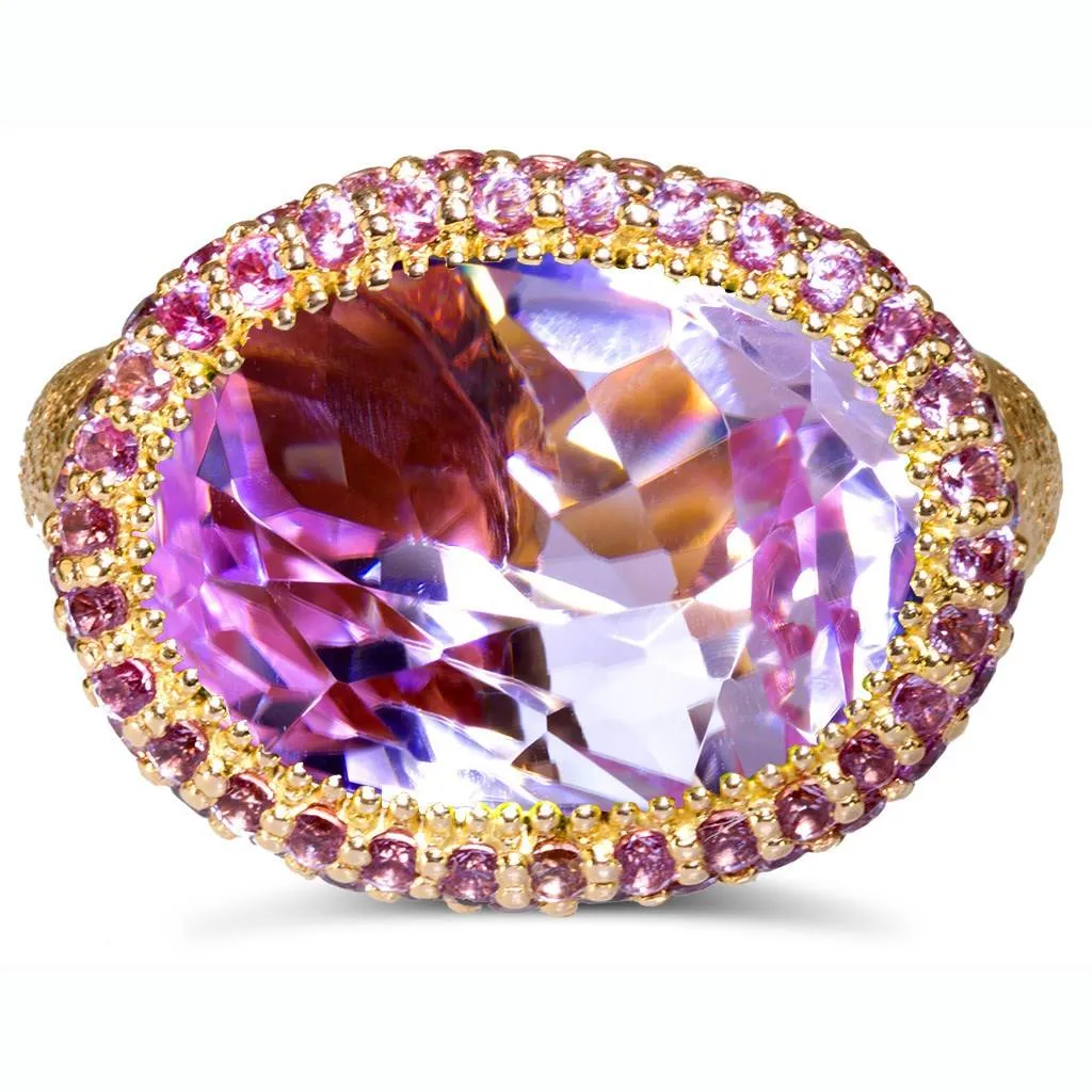 Gold Cocktail Ring with Kunzite & Pink Sapphires