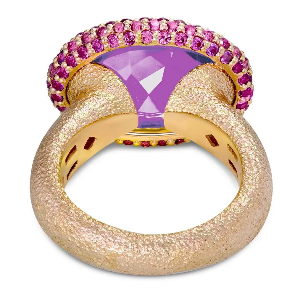 Gold Cocktail Ring with Kunzite & Pink Sapphires