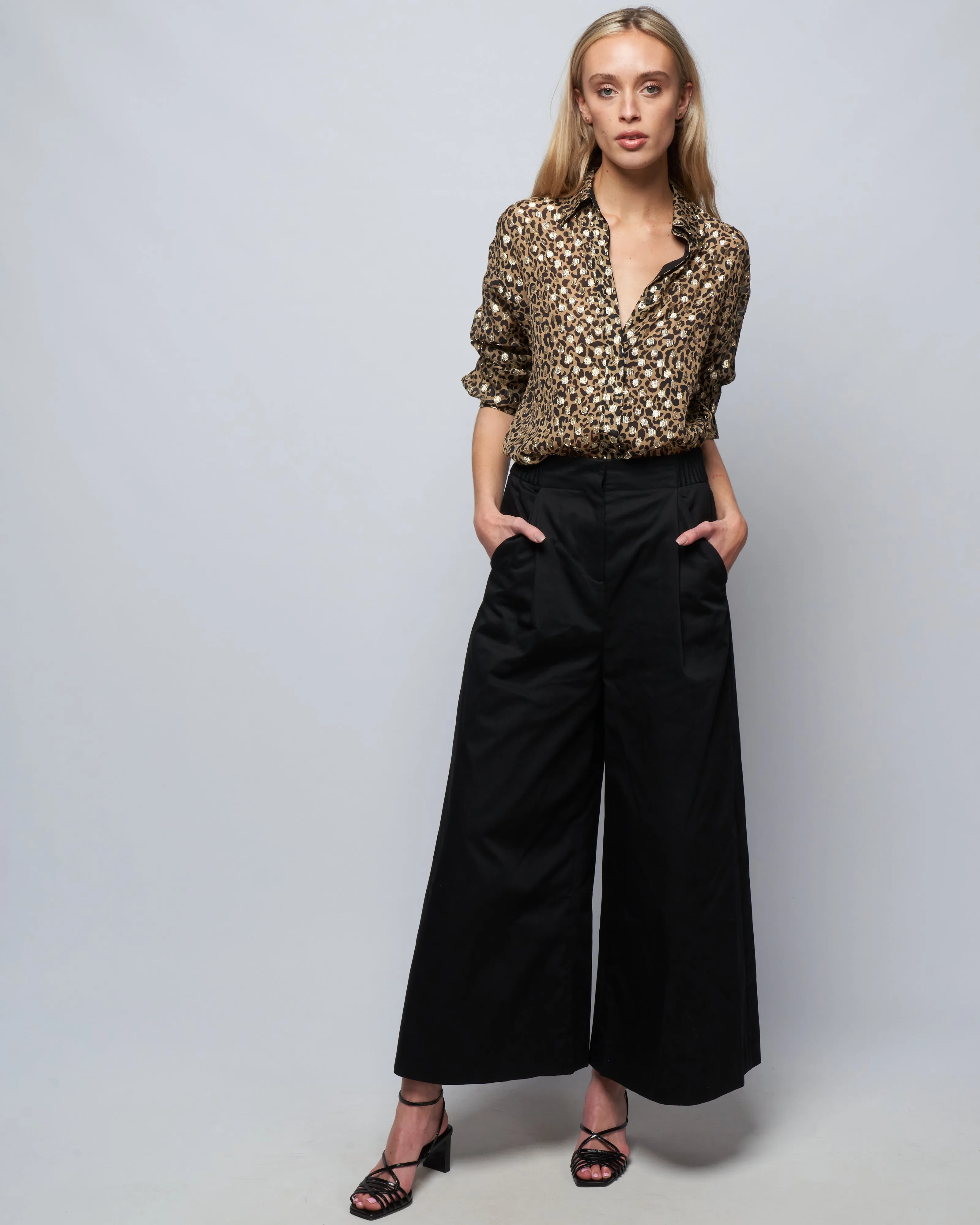 golden boyfriend shirt leopard print - tannin/black/gold