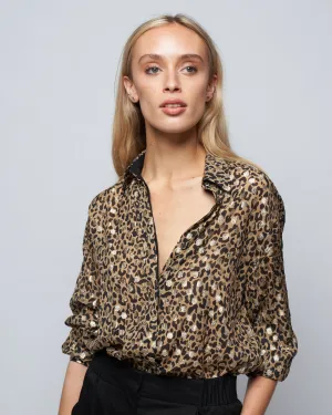 golden boyfriend shirt leopard print - tannin/black/gold