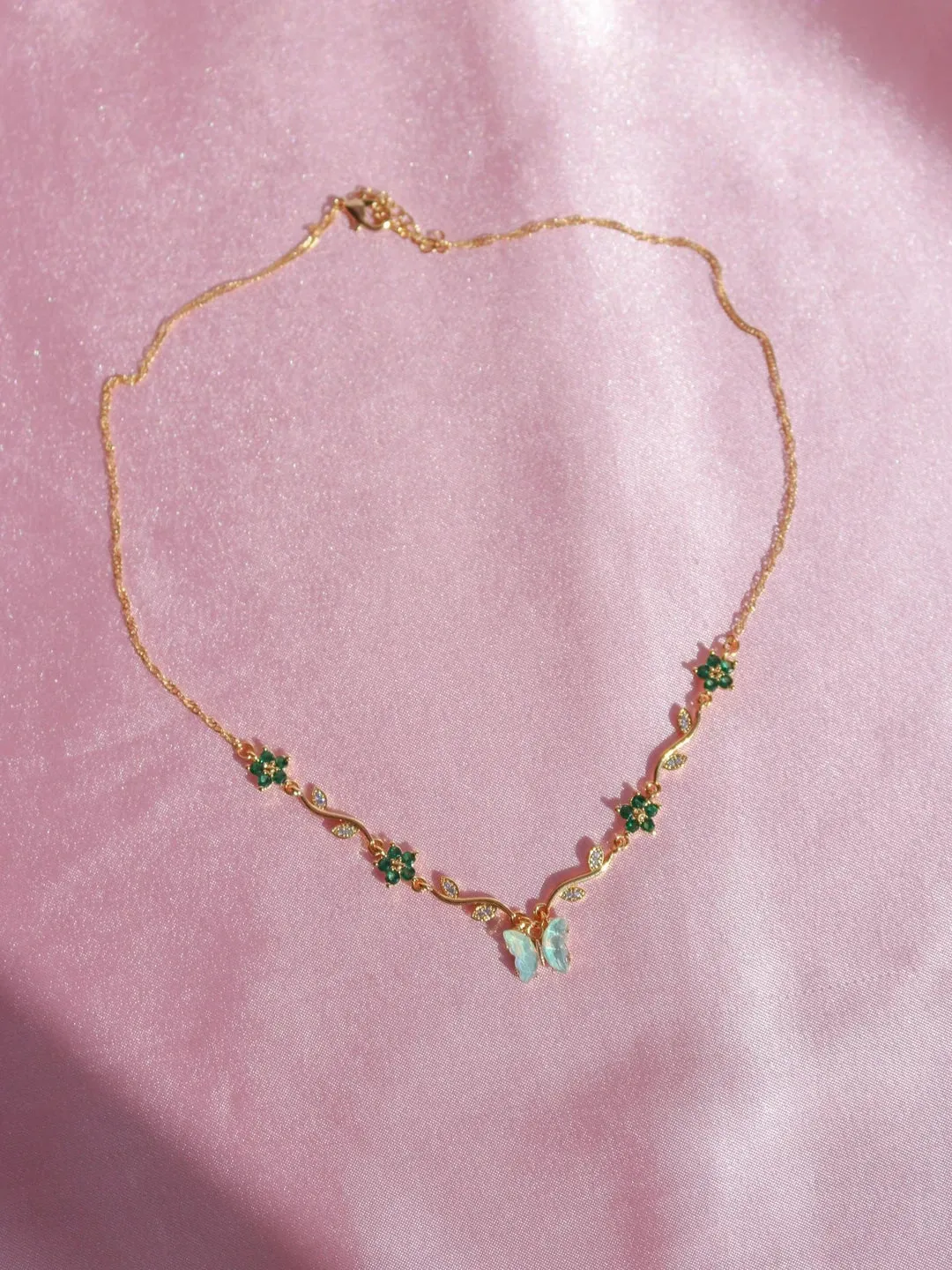 Green Butterfly Garden Necklace