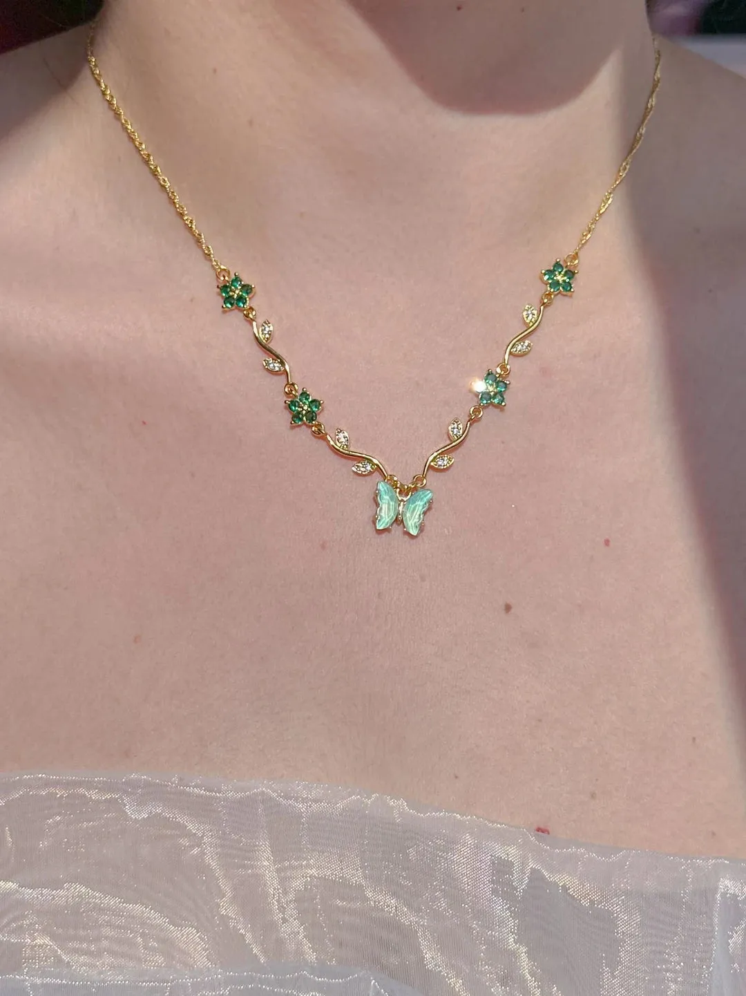Green Butterfly Garden Necklace