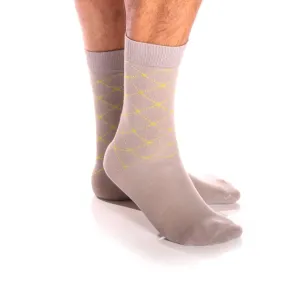 Grey with Green Crosses Mens Dress Socks - Premium Cotton formal socks with Soft Elastic