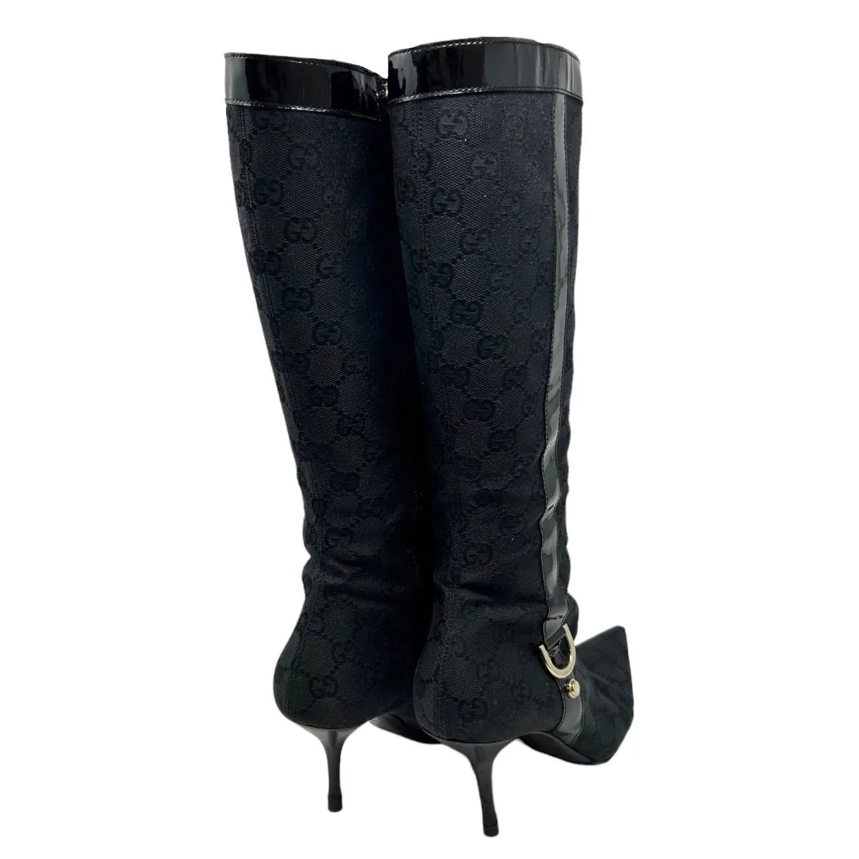 Gucci Black Monogram Knee-High Boots