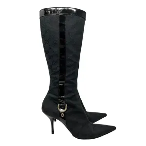 Gucci Black Monogram Knee-High Boots