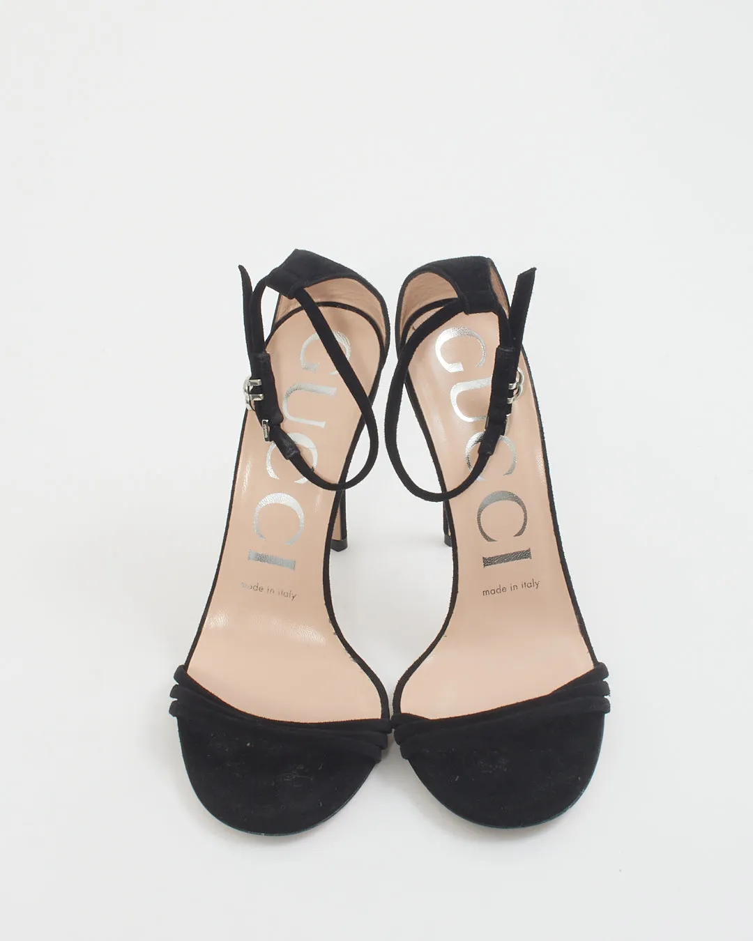 Gucci Black Suede Crystal GG Strappy Heeled Sandals - 36