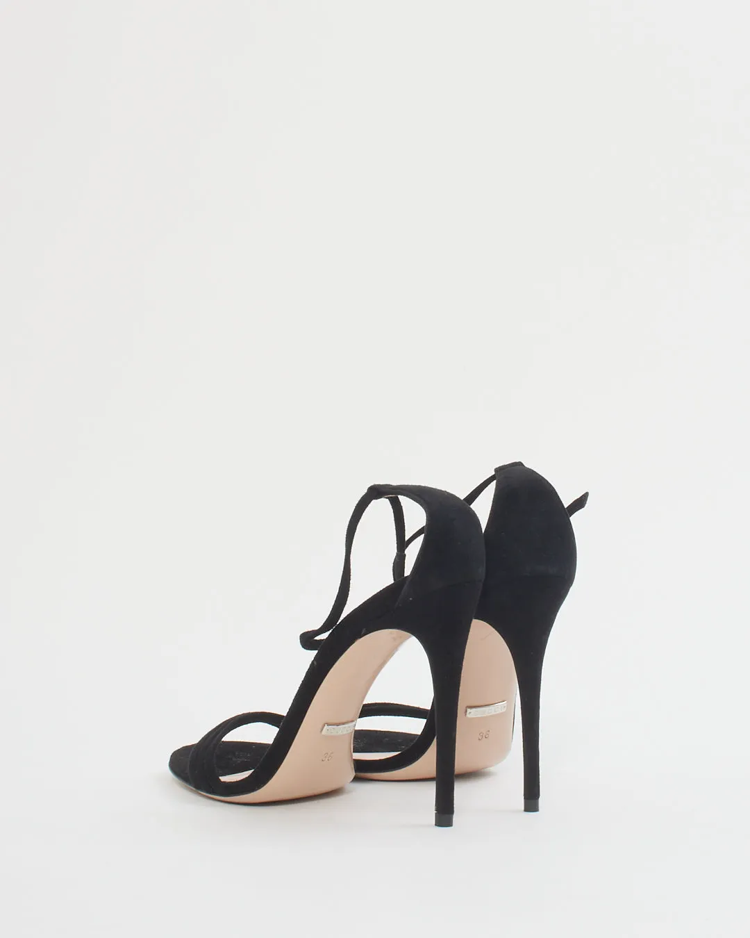 Gucci Black Suede Crystal GG Strappy Heeled Sandals - 36