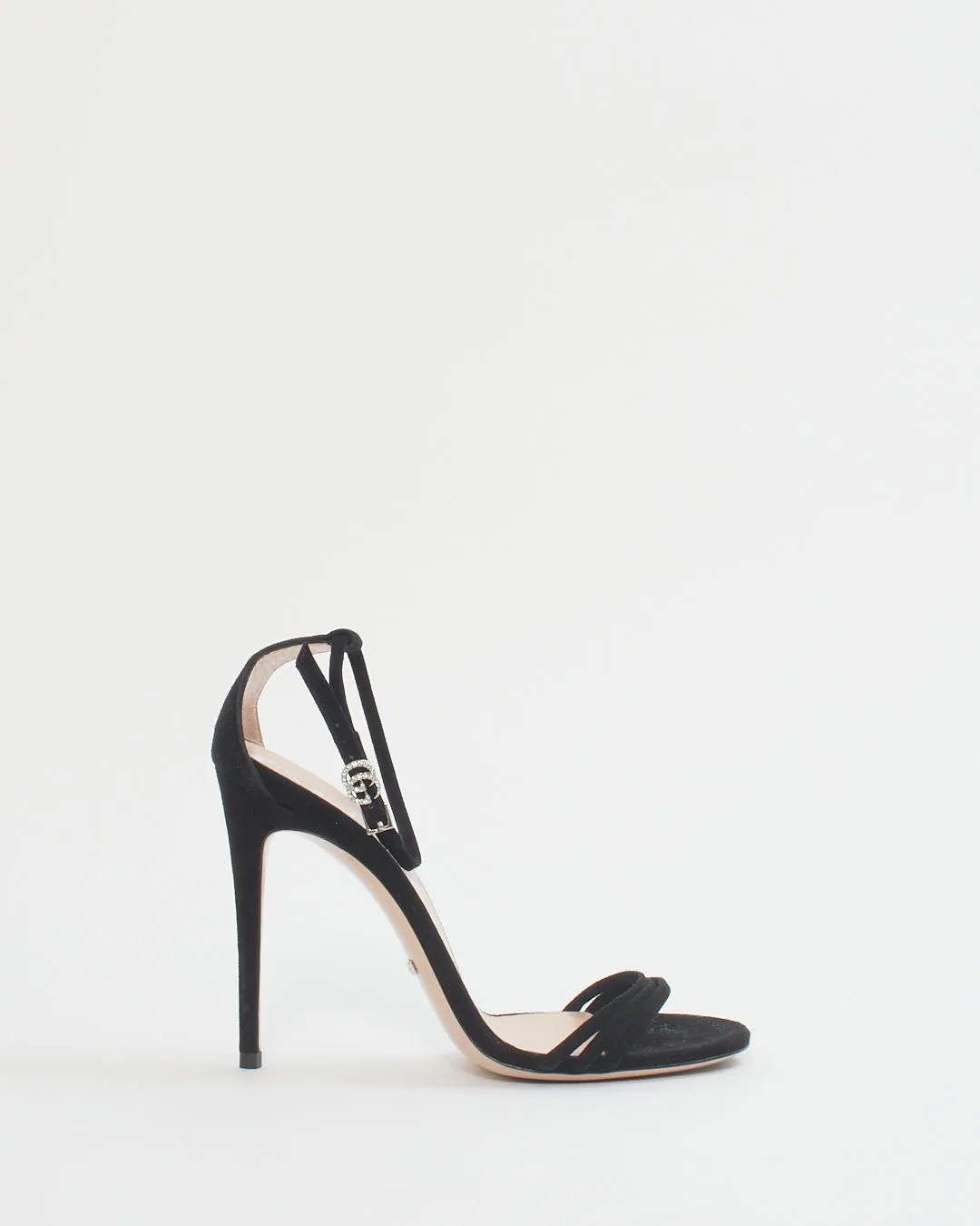 Gucci Black Suede Crystal GG Strappy Heeled Sandals - 36