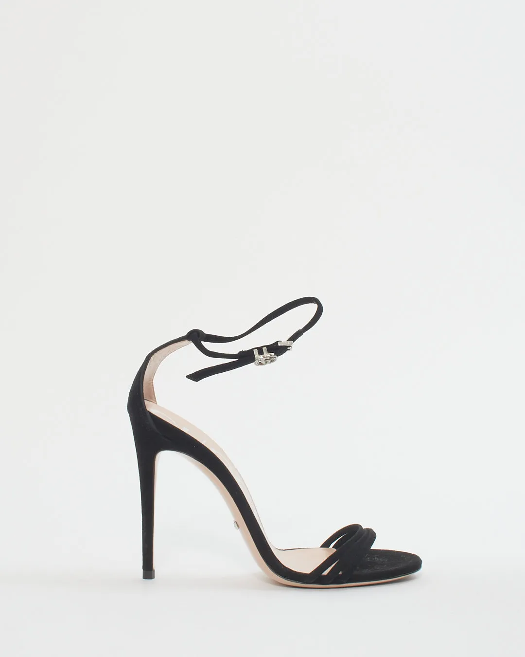 Gucci Black Suede Crystal GG Strappy Heeled Sandals - 36