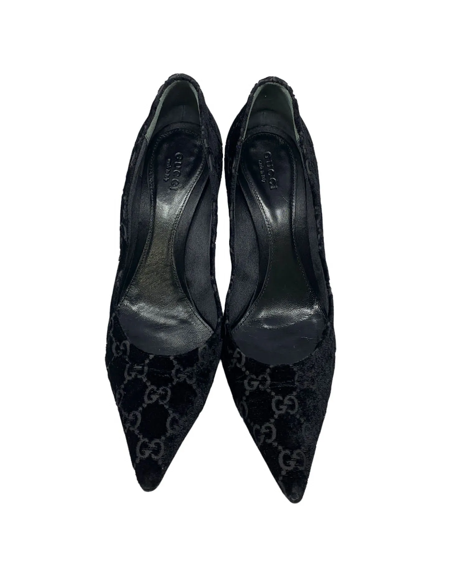 Gucci Black Velour Logo Bamboo Heels