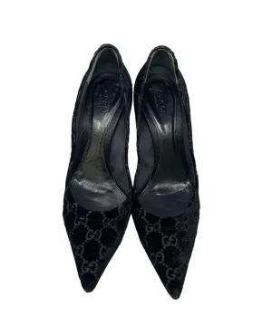 Gucci Black Velour Logo Bamboo Heels