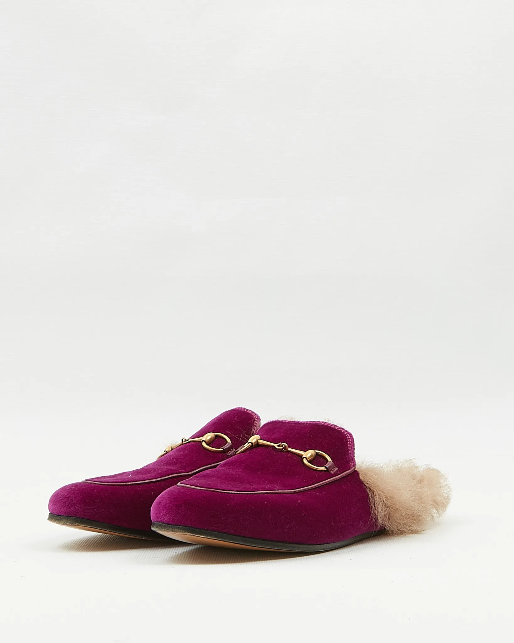 Gucci Purple Velvet 1955 Horsebit Accent Fur Loafers - 38