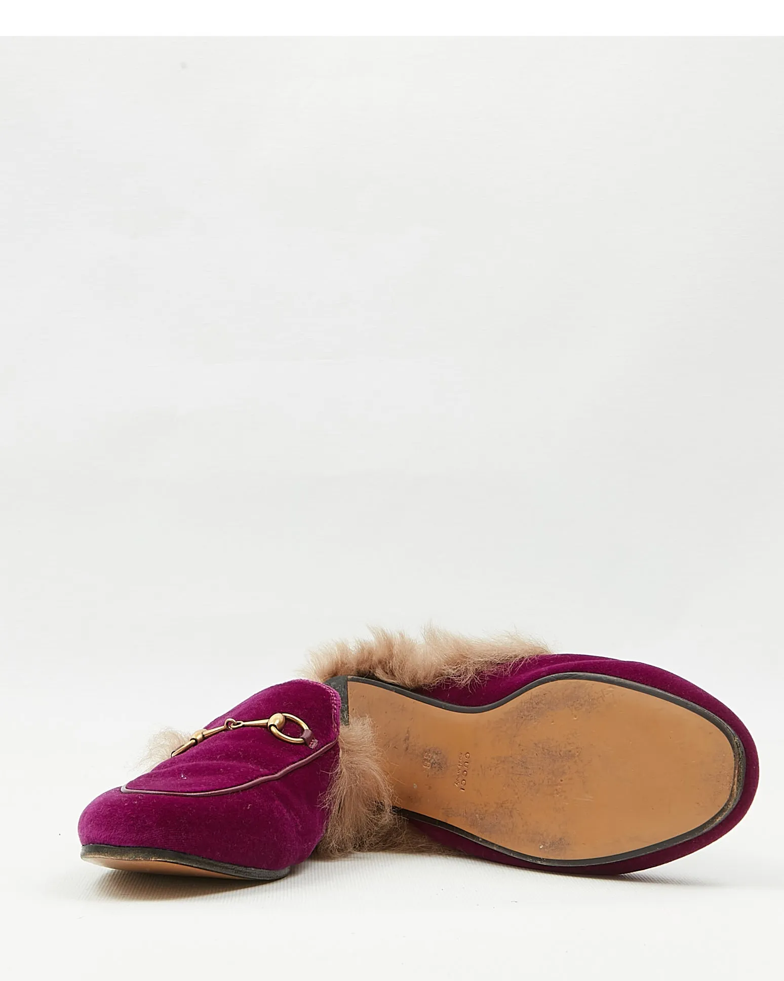 Gucci Purple Velvet 1955 Horsebit Accent Fur Loafers - 38