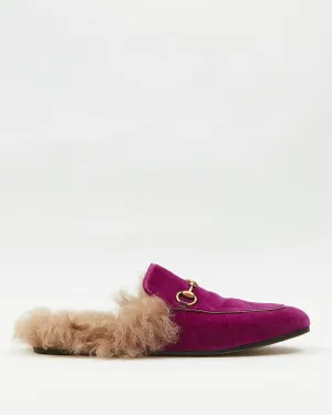Gucci Purple Velvet 1955 Horsebit Accent Fur Loafers - 38
