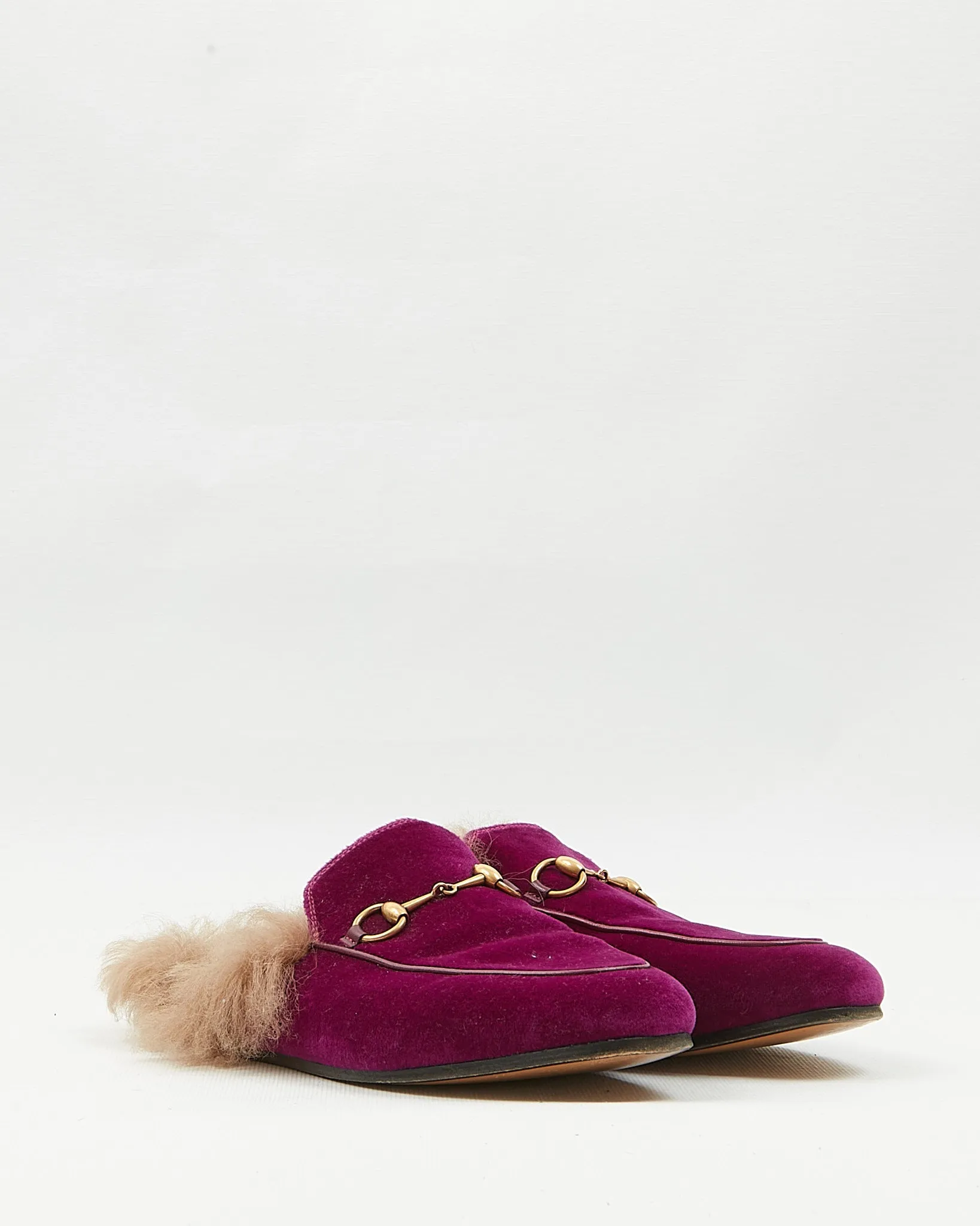 Gucci Purple Velvet 1955 Horsebit Accent Fur Loafers - 38