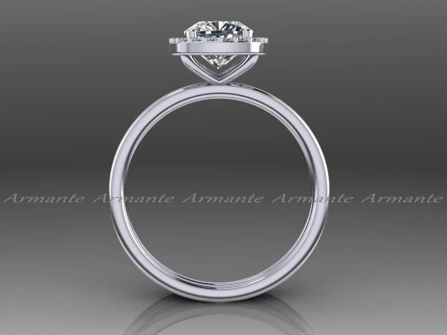 Halo Moissanite Wedding Set, White Gold Plain Wedding Bands