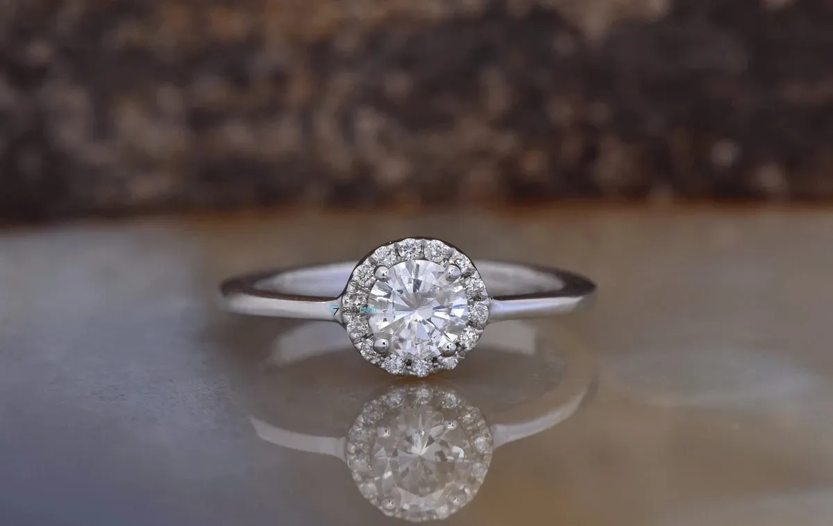 Halo wedding ring-Engagement Ring-Diamond Engagement Ring-Solid gold ring-Dainty Promise Ring-Promise ring-Halo diamond ring-Art deco ring
