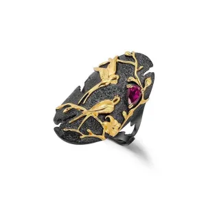 Handmade Natural Rhodolite Garnet Adjustable Cocktail Ring