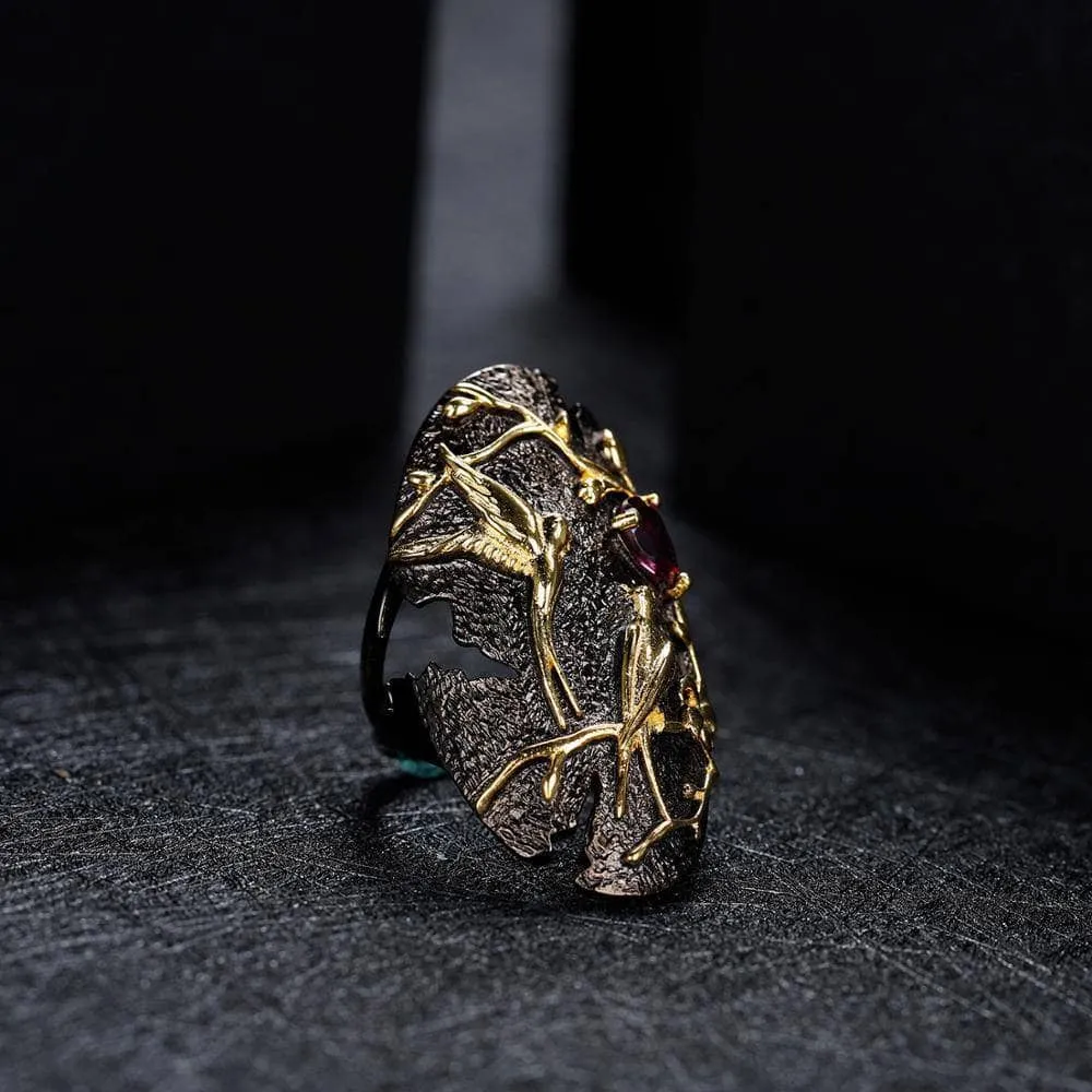 Handmade Natural Rhodolite Garnet Adjustable Cocktail Ring