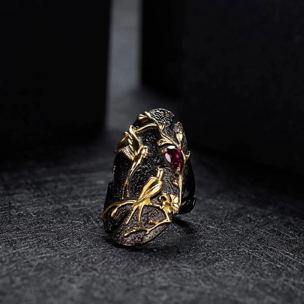 Handmade Natural Rhodolite Garnet Adjustable Cocktail Ring