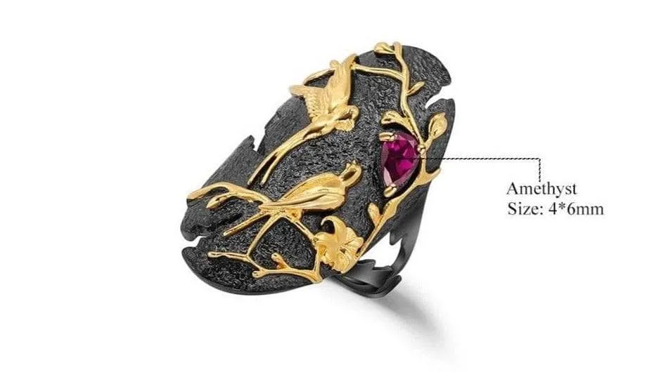Handmade Natural Rhodolite Garnet Adjustable Cocktail Ring