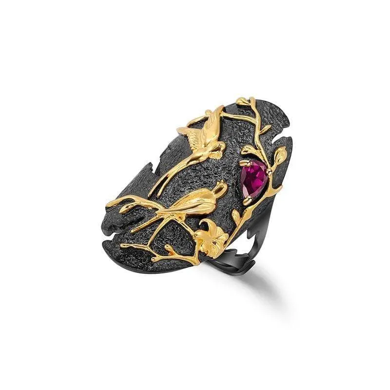 Handmade Natural Rhodolite Garnet Adjustable Cocktail Ring