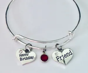 Happy Birthday Friend Expandable Bracelet Adjustable Charm Bracelet Wire Bangle With Birthstone