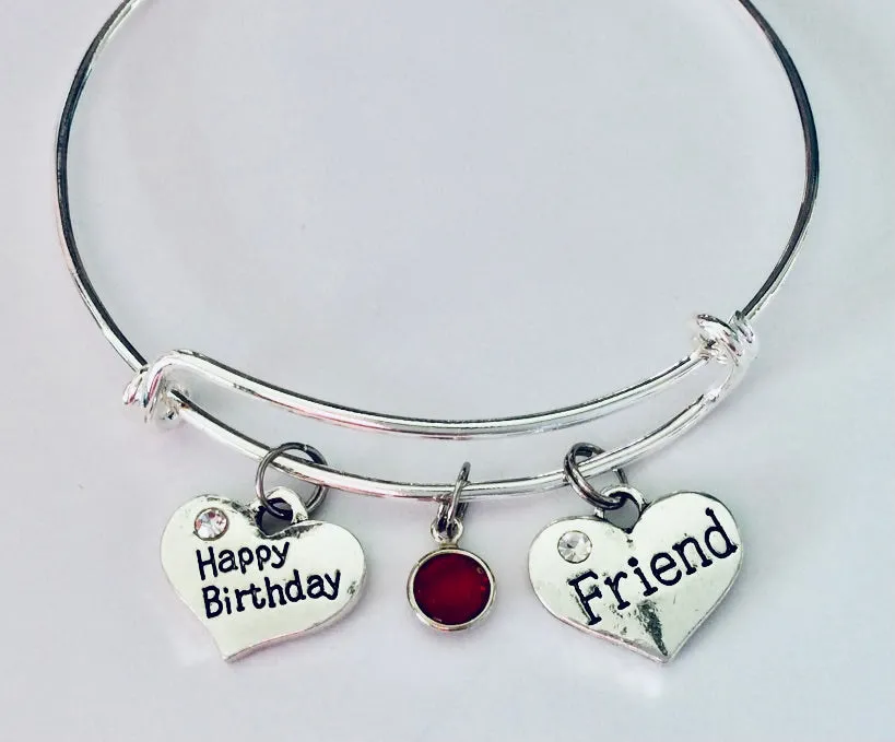 Happy Birthday Friend Expandable Bracelet Adjustable Charm Bracelet Wire Bangle With Birthstone