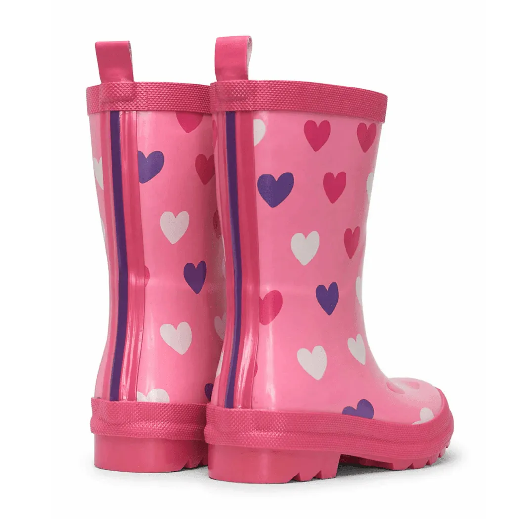 HATLEY Shiny Kids Rain Boots | Scattered Hearts size 8