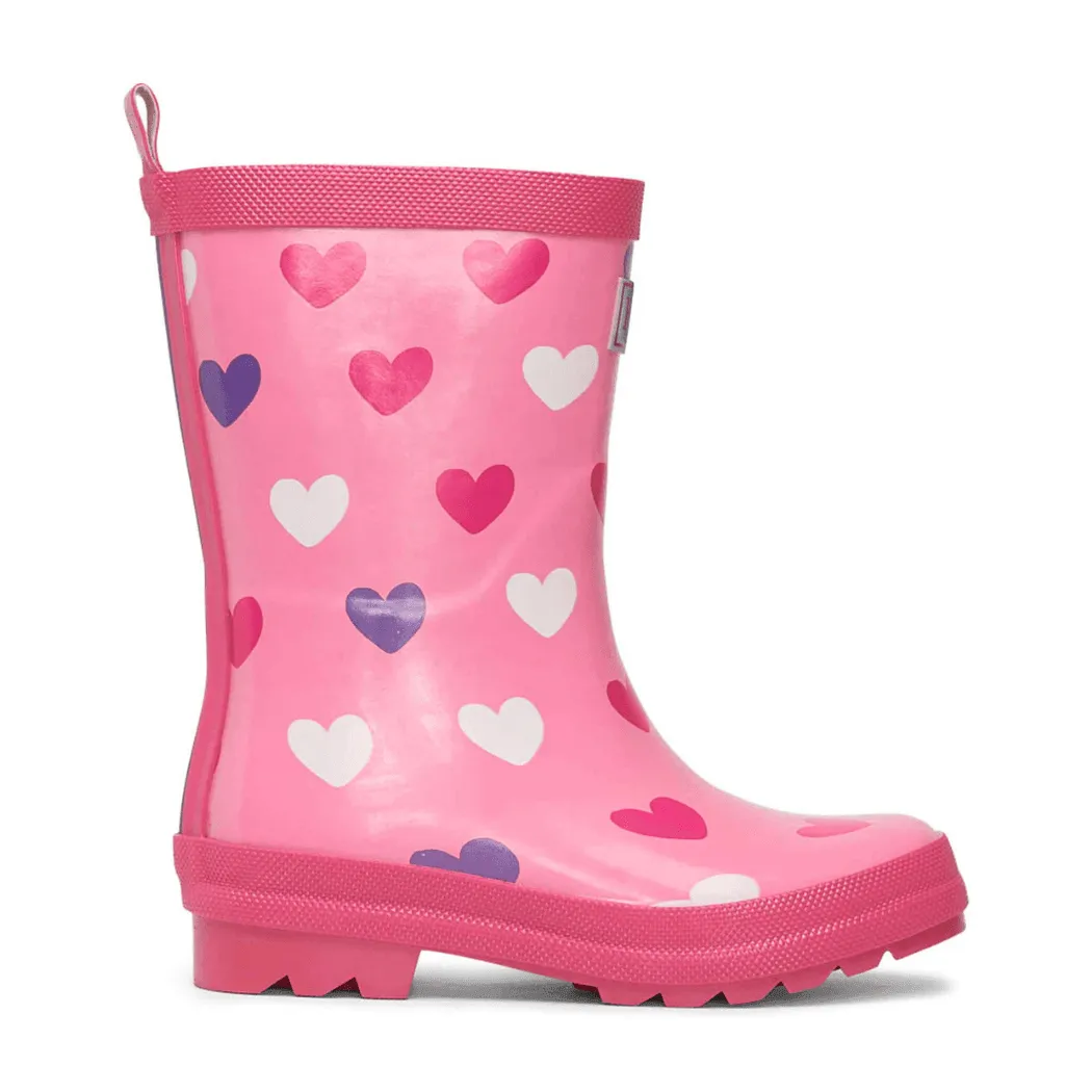 HATLEY Shiny Kids Rain Boots | Scattered Hearts size 8