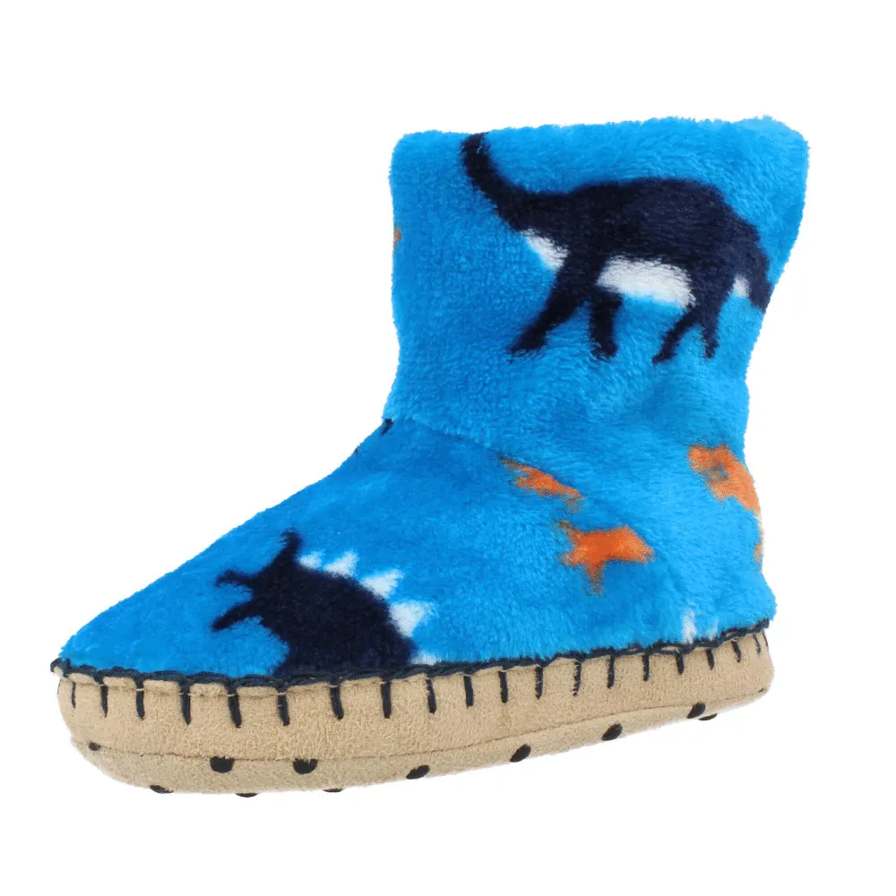 Hatley Wild Dinos Blue Danube Fleece Slippers