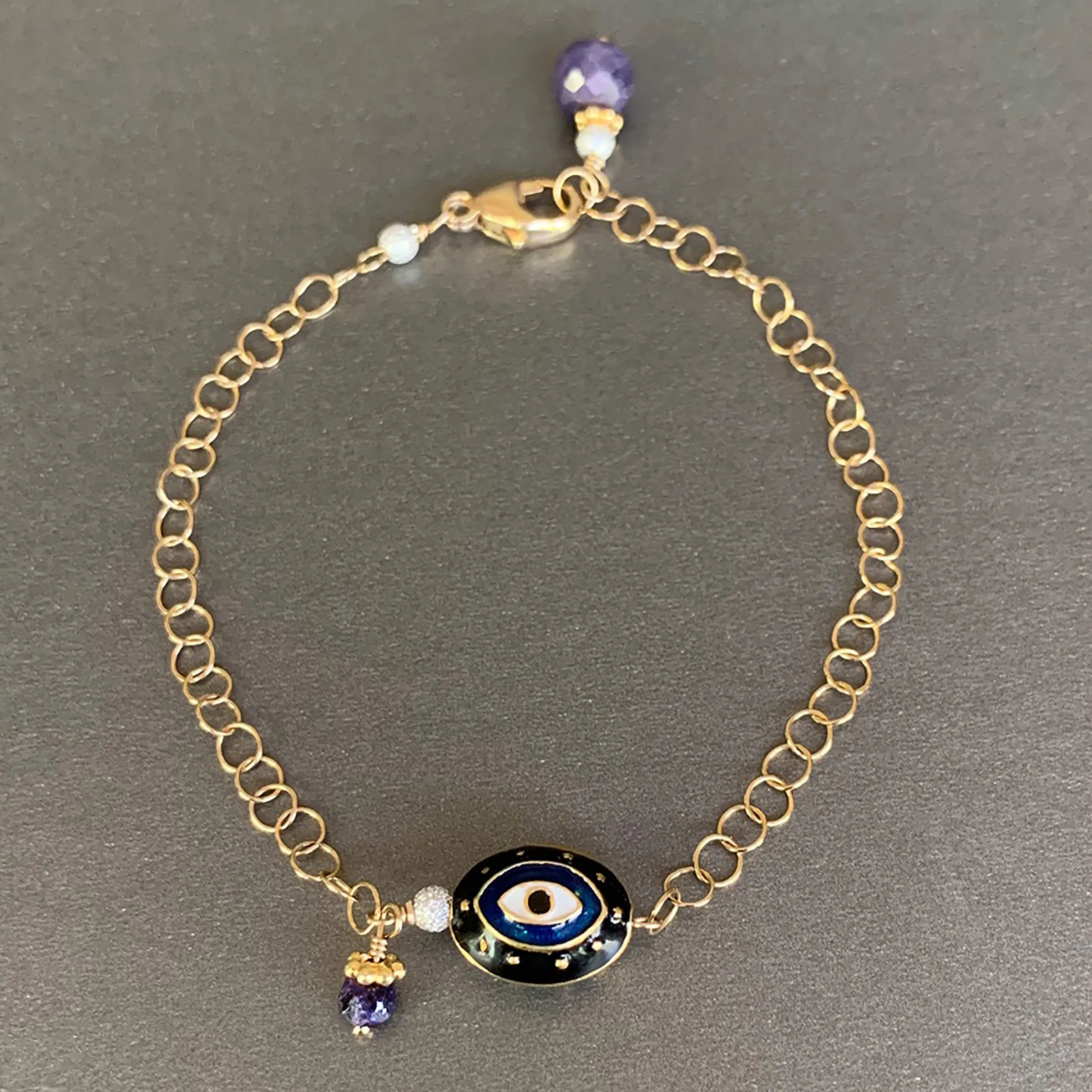 He Brings Me Tea at Night: enamel and gold bracelet