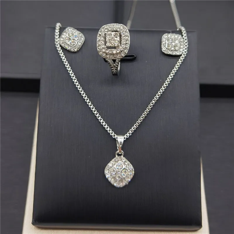 Heart Arrow Engagement Jewelry Set Ring Earrings Necklace Wedding