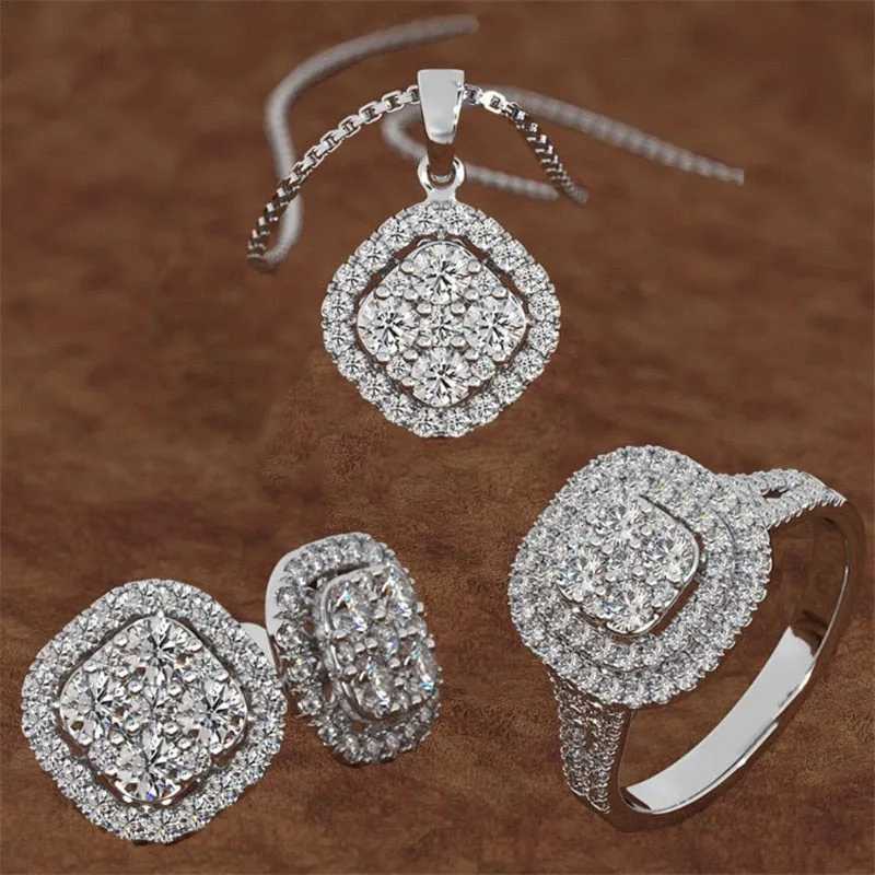 Heart Arrow Engagement Jewelry Set Ring Earrings Necklace Wedding