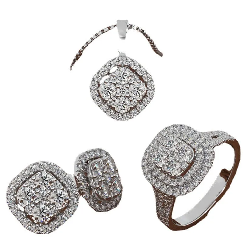 Heart Arrow Engagement Jewelry Set Ring Earrings Necklace Wedding