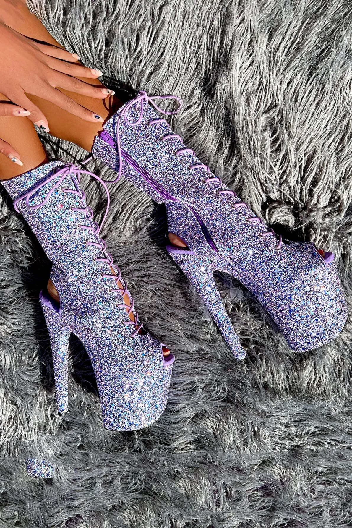 Hella Heels The Glitterati XTRA OHOT 8inch Boots - Confetti