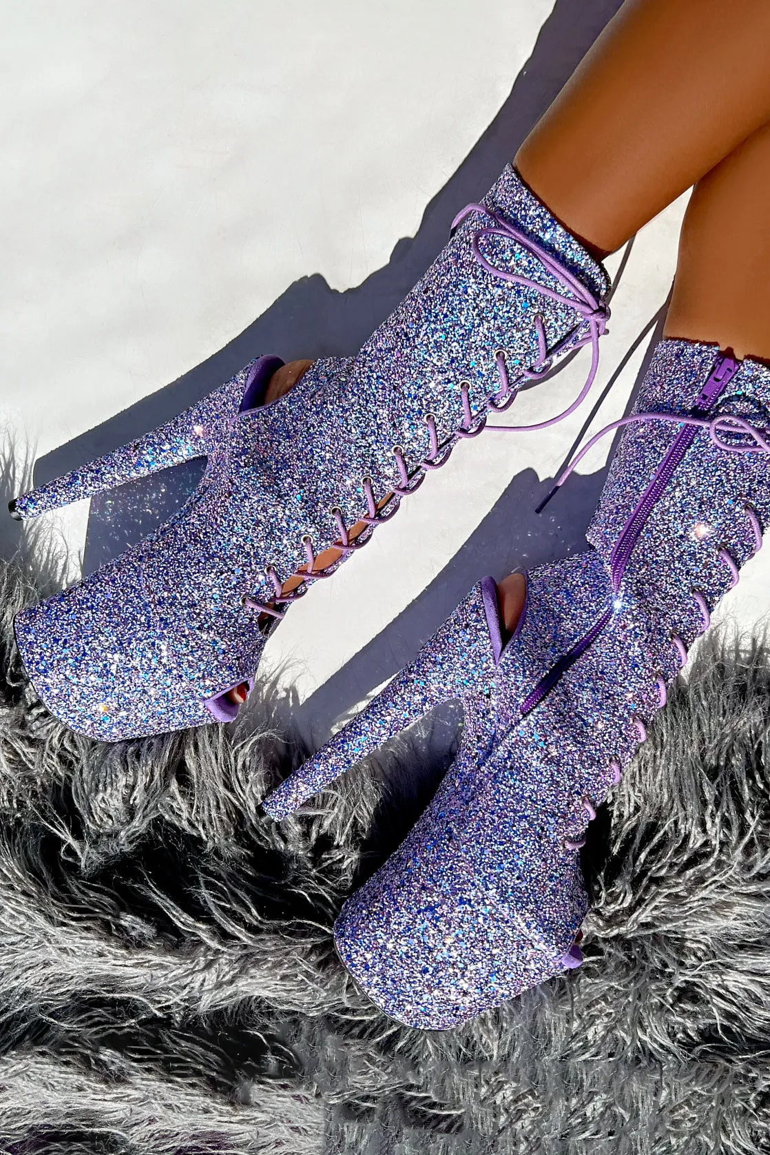Hella Heels The Glitterati XTRA OHOT 8inch Boots - Confetti