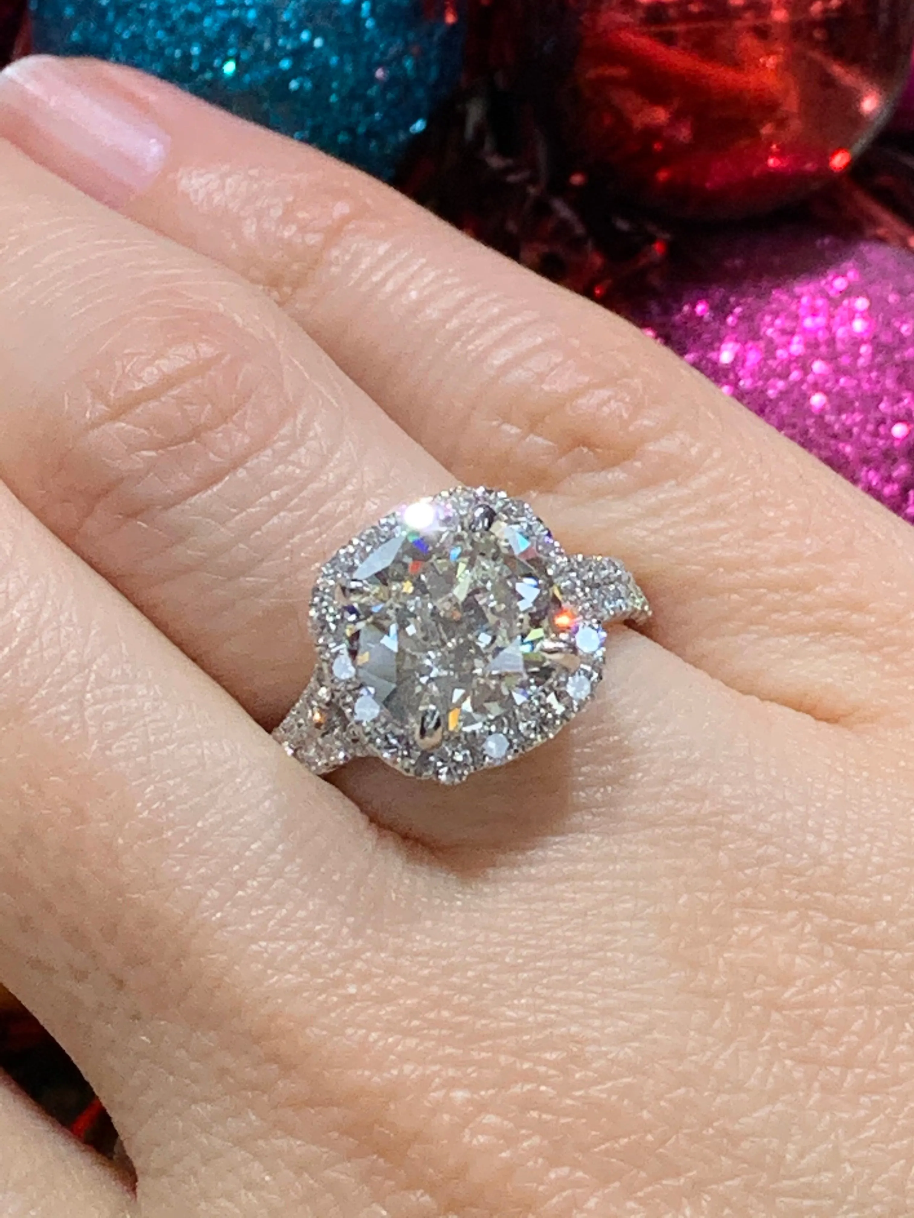 Henri Daussi Platinum Certified Diamond Engagement Ring With Cushion 4.97ct tw